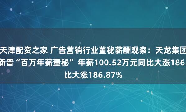 天津配资之家 广告营销行业董秘薪酬观察：天龙集团王晶新晋“百万年薪董秘” 年薪100.52万元同比大涨186.87%